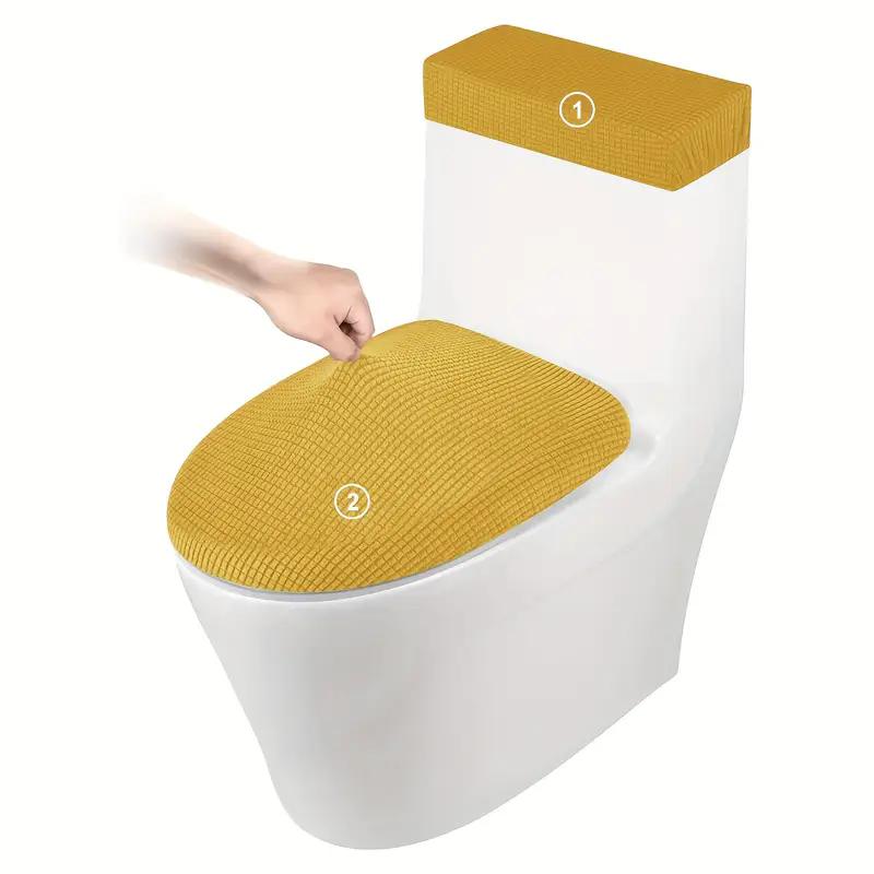 2Pcs/Set FleeceToilet Seat Cover Elastic Solid Color Toilet Lid and Tank Covers Toilet Cushion Pad Protector Case for Home Hotel