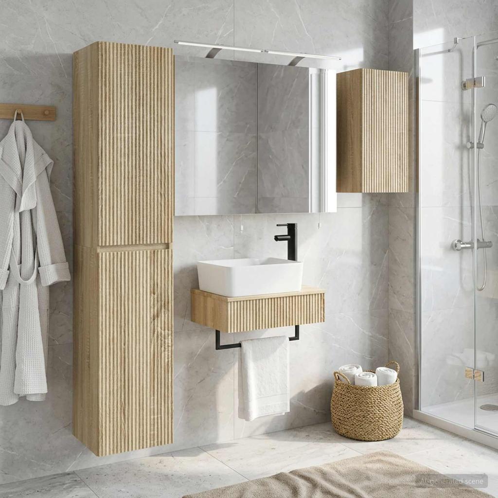 5 Piece Bathroom Furniture Set Sonoma Oak Engineered Wood and Glass