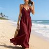 Polyester V Neck Sleeveless Dress With Pockets For Summer Casual And Beach Wear