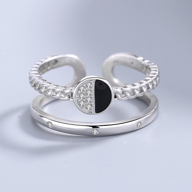 Bague ouverte double couche en argent sterling S925 Fashionmonger coréen Bijoux personnalisés tout-assorti Bague réglable Bijoux en argent