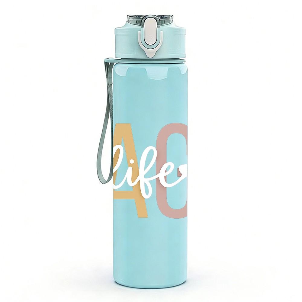 1PC GAOA Gradient Letter 750ml Color Plastic Sports Water Bottle Leakproof Flip Straw Lid Suitable for Sports Office Home Use