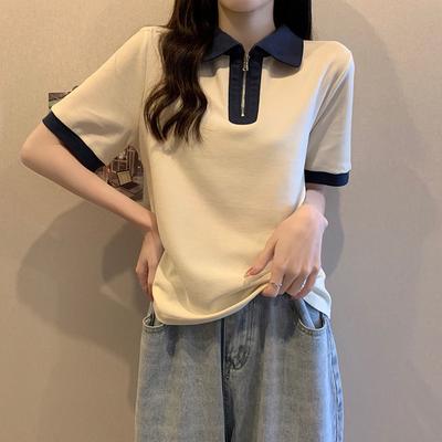 Summer 2025 New Versatile Loose Shoulder T-Shirt Women's Short Sleeve Age Reduction Fashion Polo Neck Top