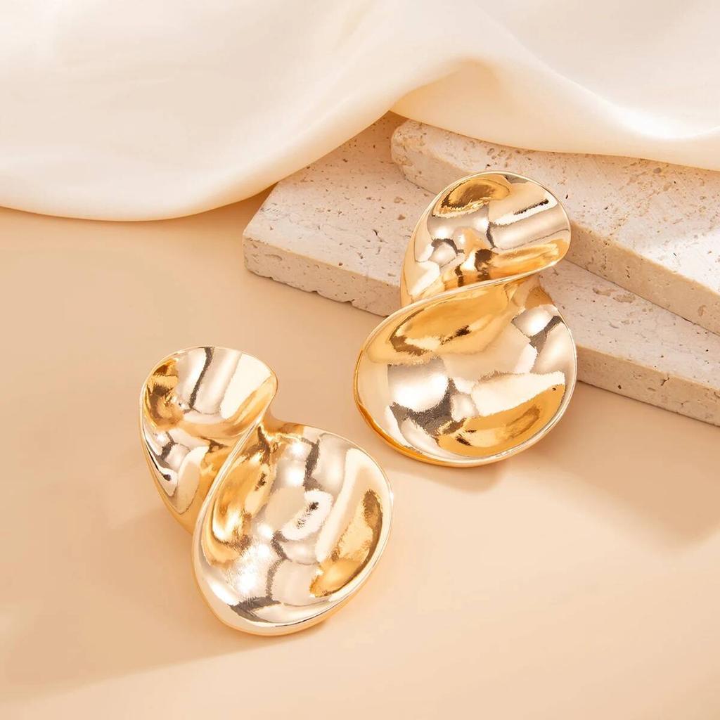Salircon Vintage Irregular Geometric Metal Glossy Stud Earrings for Women Punk Gold Color Earring Party Wedding Jewelry Gifts