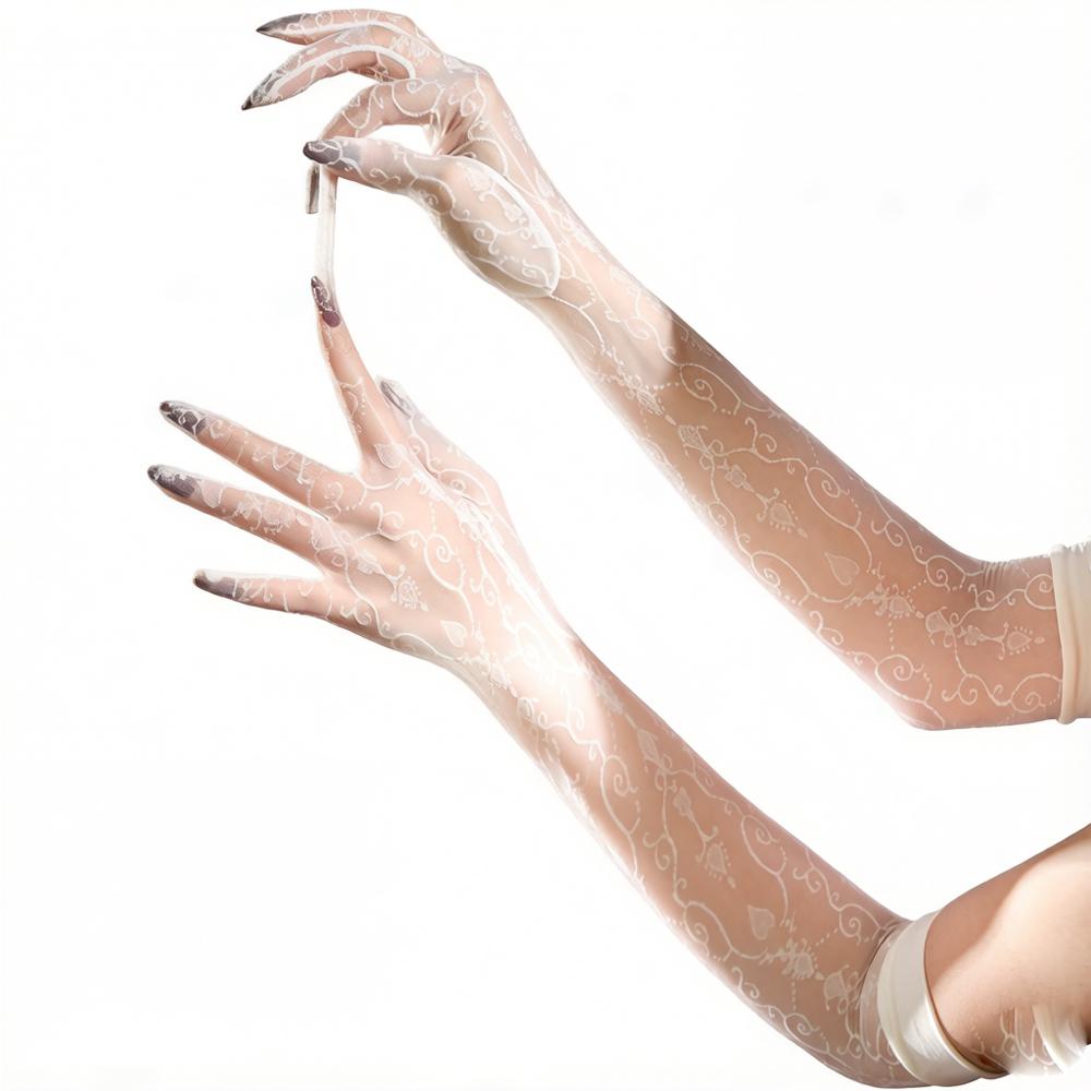 Sexy Women 1D Thin Glove Elastic Oil Glossy Shiny Long Finger Glove Sheer See Through Long Glove Driving Dance Gloves