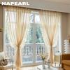 1 Stück NAPEARL Beige Tüll Französisch Retro Jacquard Rüschenkante Transparenter Vorhang für Wohnzimmer Schlafzimmer Balkon Fenster Heimdeko