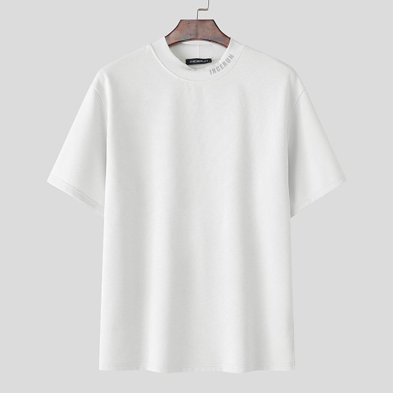 

INCERUN Летние мужские футболки с коротким рукавом, принтом и вставками, повседневные, свободные, текстурированные топы 3XL белый