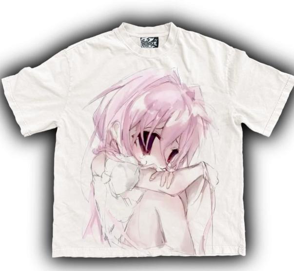 Anime-Mädchen Graffiti jugendlich trendiges kurzärmeliges T-Shirt für Unisex und Damen reine Baumwolle süßer Teenager Cartoon-Stil