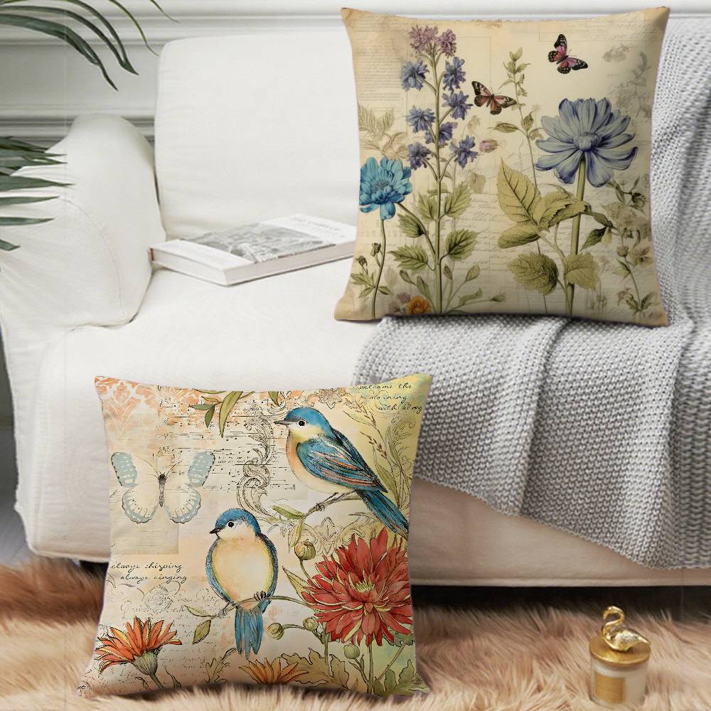 Vintage Floral Pillow Case Short Plush Sofa Decorative Gift Home Double-sided Printing Cushion