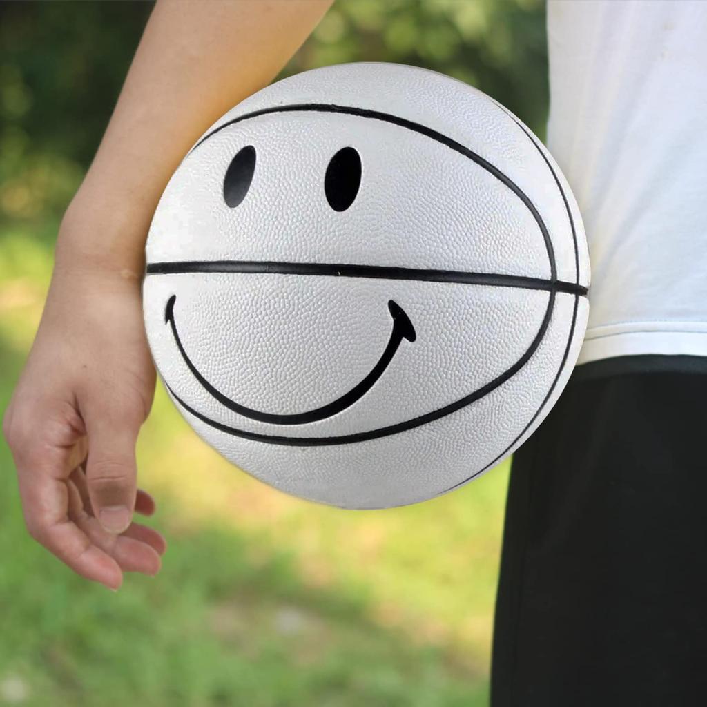 Smile PU Soft Leather Basketball with Dribble and Shoot Perfect for Indoor and Outdoor 7 5/6/7 Basketball, Function, Play, Birthday/Christmas Gift,