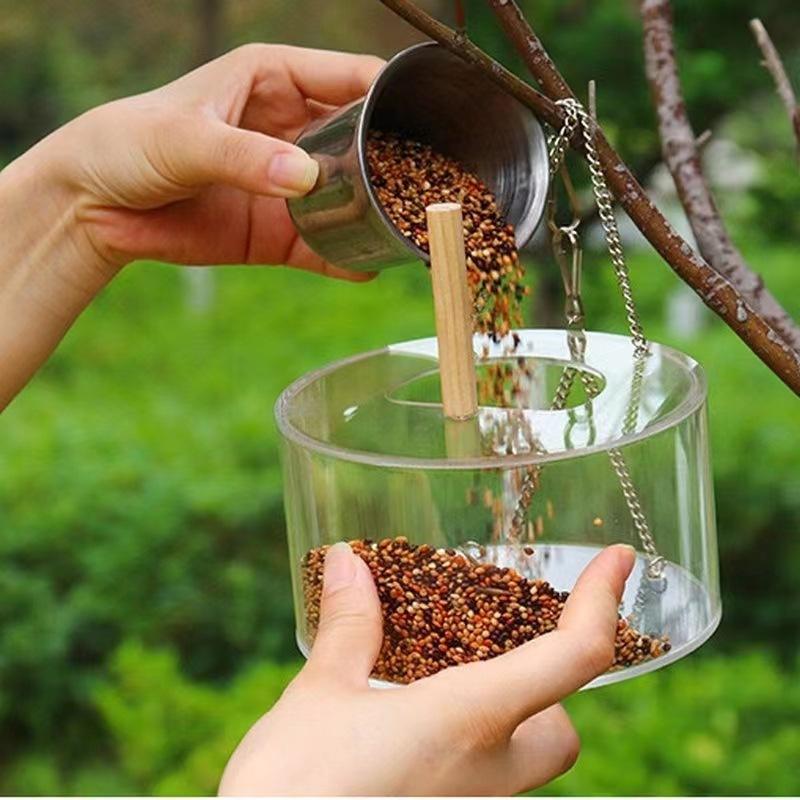 Bird Feeder Outdoor Balcony Food Dispenser Courtyard Outdoor Suspended Waterproof Trough Wild Sparrow Acrylic Feeder
