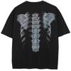 Streetwear Bothsides X-rays Graphic T-Shirt Cotton Washed Black Tshirt Unisex Short Sleeves T Shirt