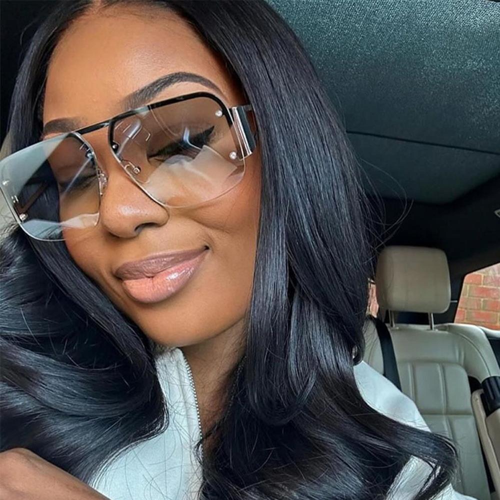 Vintage Half-Rimless Square Sunglasses Goggle Women Men Fashion Metal Frames Gradient Lens Sun Glasses UV400 Shades Eyewear