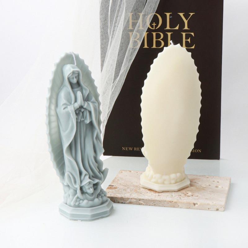 Virgin Fatima Maria Stone Statue Candle Silicone Mold Gypsum Form Carving Art Aromatherapy Plaster Home Decoration Mold Gift
