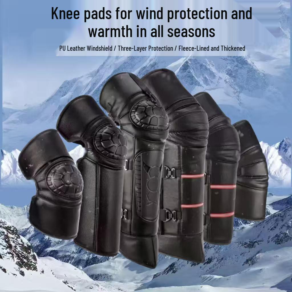 Winter Electric Motorcycle Knee Pads: Unisex Windproof, Thick, Warm, Cold Protection for Cycling.