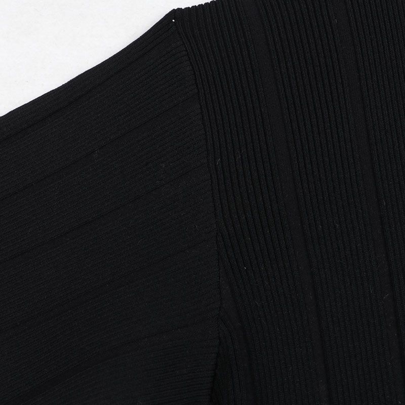 Sunshine House Summer and Autumn New Export European and American Women's Clothing V Neck Sunken Stripe Stretch Short Sleeve Knitting Dress Sweater