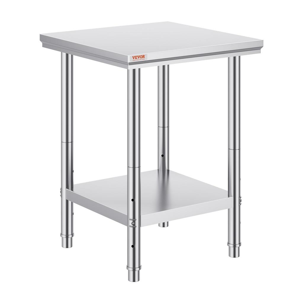 Work Table 24 x 24 x 32 Inches NSF Stainless Steel Work Table for Commercial Kitchen Prep Workbench 60X60X80cm with Lower Shelf Work Table Silvery for