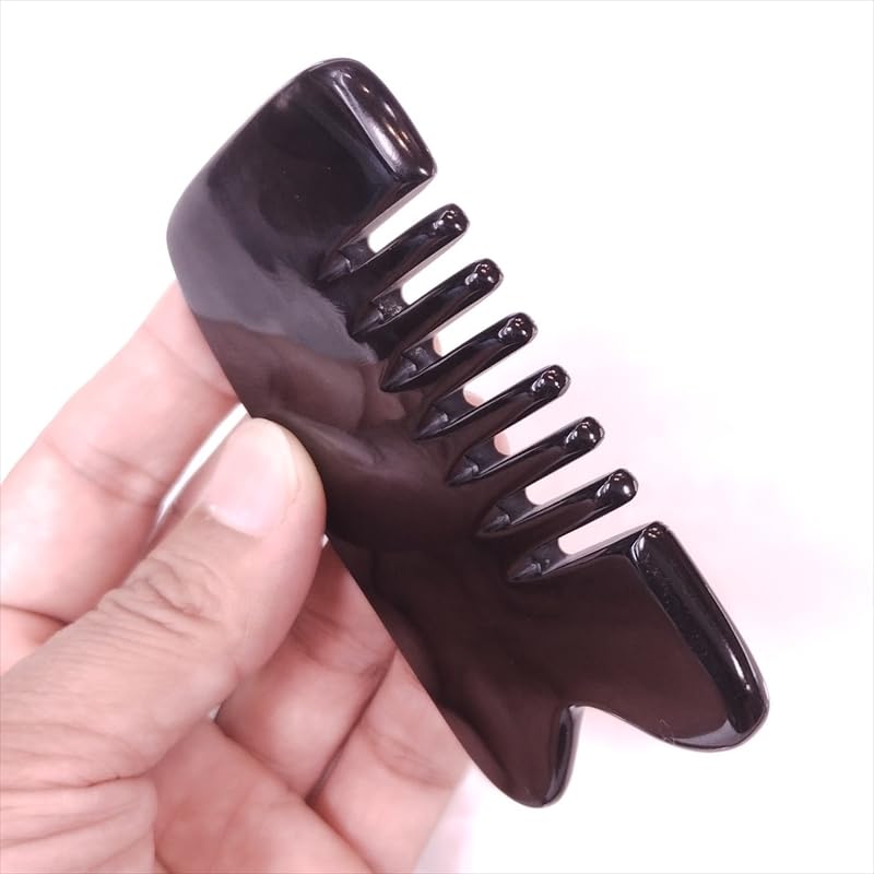 Gua Sha Plate, Choose Your Thickness, Made from Black Buffalo Horn (EHE221SP), Comb-Shaped, Premium Quality, Thick (Approx. 8mm [Additional ¥100])