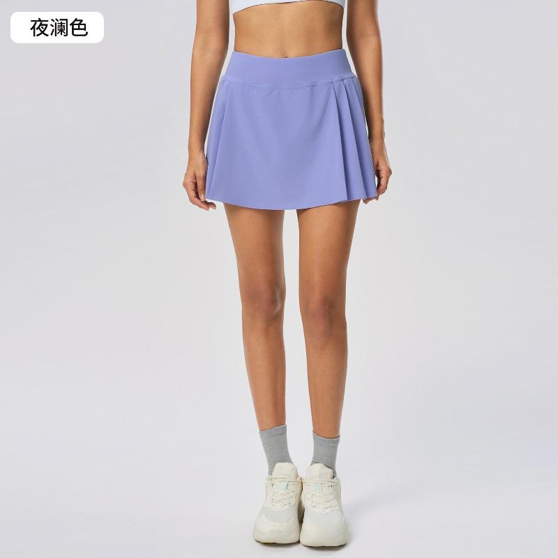 New Pleated Leg Length Yoga Shorts Skirt Women's Fake Two Anti-light Tennis Sports Skirt S