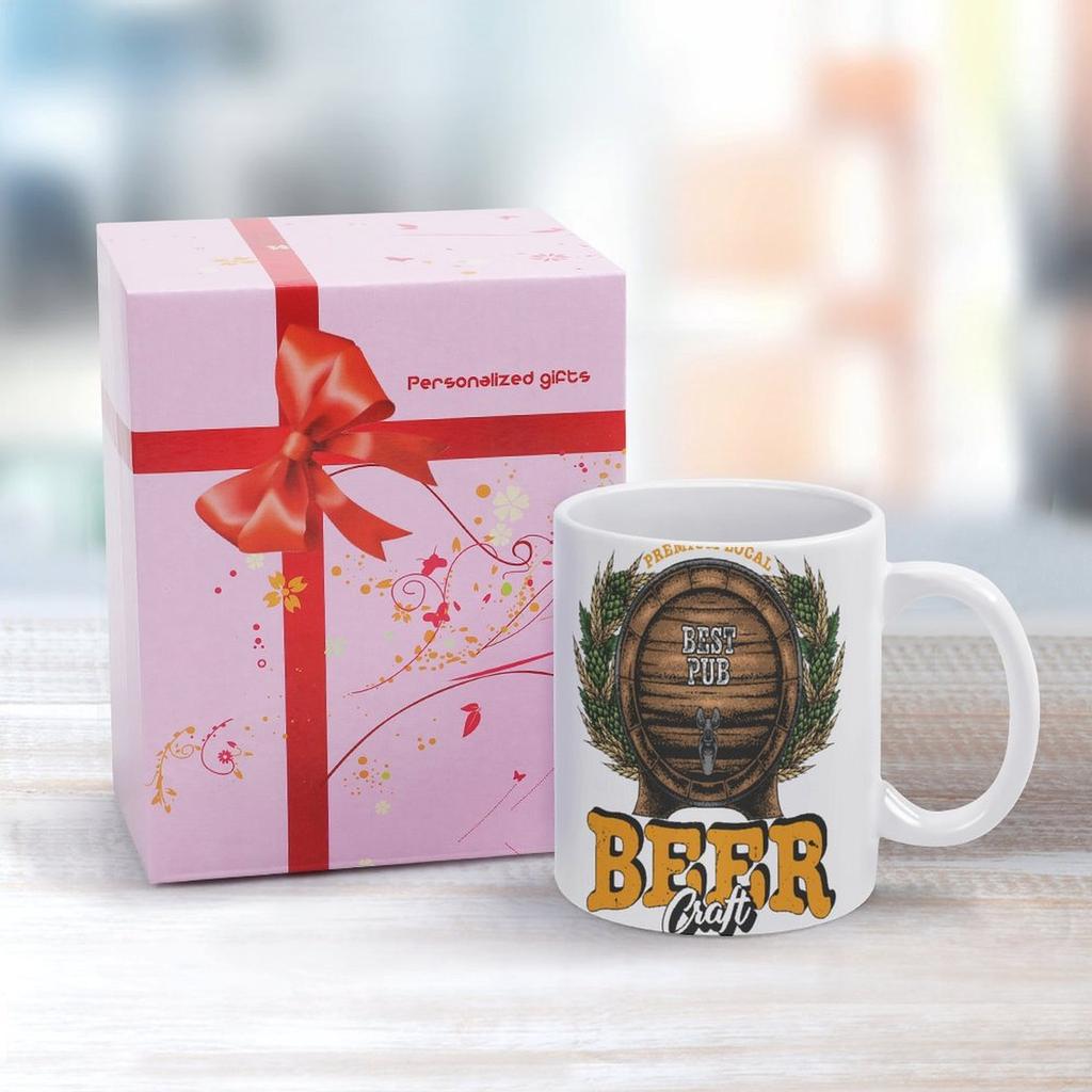 1pc 11oz Double-Sided Printed White Mug for Beer Lovers, Light and Fun Gift Choice