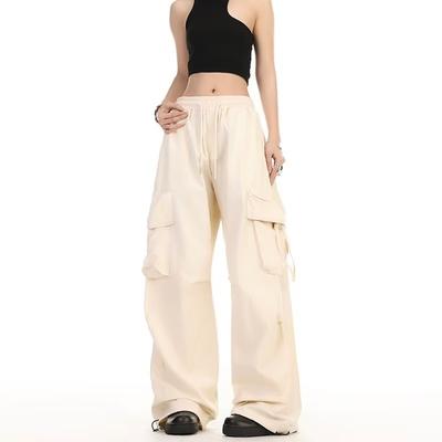 High Waist Workwear Casual Cargo Pants for Women Fashion Straight Wide Leg Pants Women Streetwear Solid Loose Baggy Pants Lady 24200