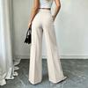 Women's High Wide Leg Pants with Button Pockets Color Casual Trousers for Commute
