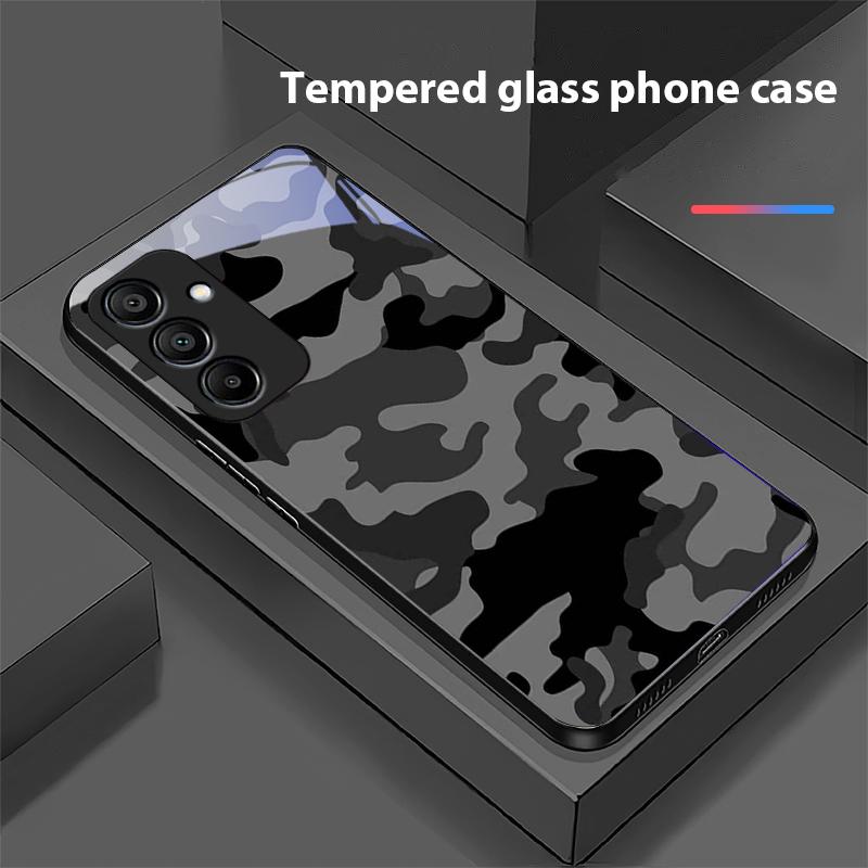 Camouflage Blau Für Samsung Galaxy A15 5G 54 4G 51 50 24 35 90 71 12 51 53 52S 80 22 34 Schwarz Gehärtetes Glas Handyhülle