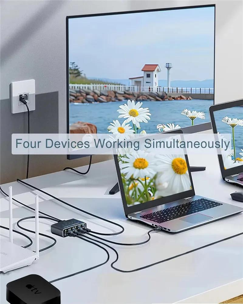 1000Mbps 1 In 4 Out Ethernet Adapter 1 To 2/4 RJ45 LAN Internet Splitter Cat 6 RJ45 Gigabit Switch for PC Laptop TV Box Router