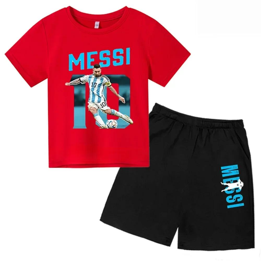 Set Estivo per Bambini Marca Messi Stampa T-shirt a Maniche Corte + Pantaloncini Set 2 Pezzi Tuta Sportiva Moda Casual Bambino Ragazzo Ragazza Abbigliamento per Fan