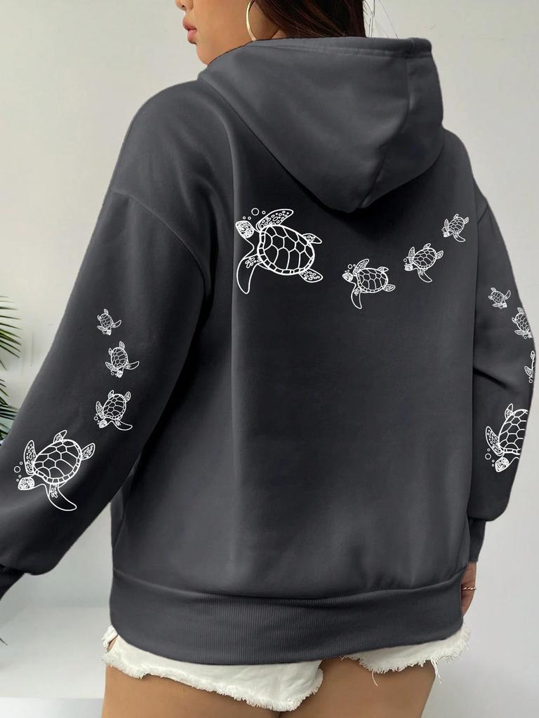 Creative turtle swimming print men's and women's hooded sweatshirt, autumn and winter casual warm sports top, adult fashion clothing
