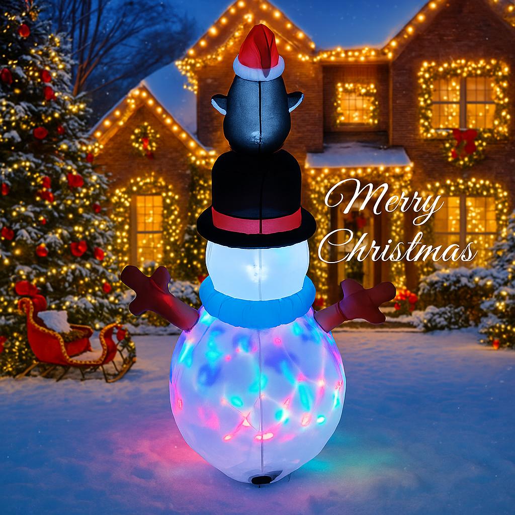 4.9FT Xmas Holiday Inflatable Yard Decor LED Snowman Penguin Hat Christma Home Decoration Ornament Festive Toy Gift Supplies