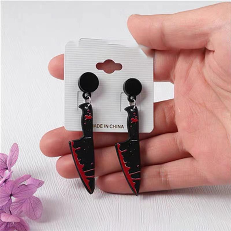 Акриловые Серьги-Гвоздики Алый Нож Серьги Женские Личность Мода Хэллоуин Серьги-Гвоздики Украшение для Уха