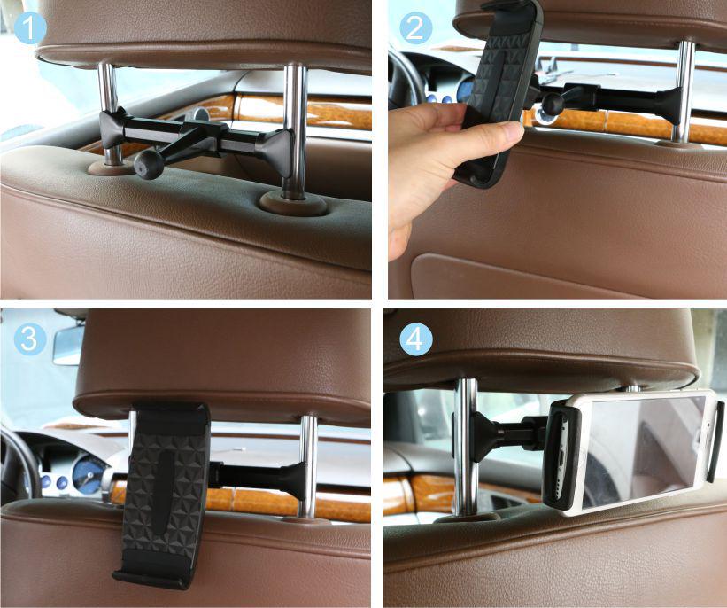 Adjustable Phone Tablet Stand Car Rear Seat Holder Vehicle Headrest Bracket Universal Mount Compatible for Apple iPhone iPad