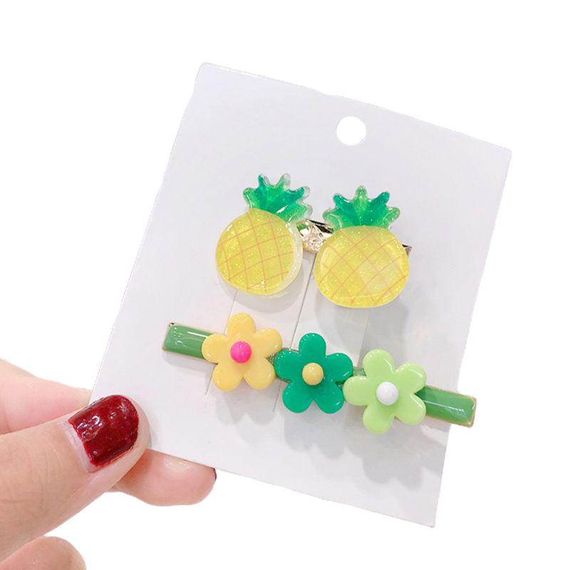 2Pcs Cartoon Fruit Flower Hair Clips Oil Drip Shiny Candy Color Duckbill Hairpin