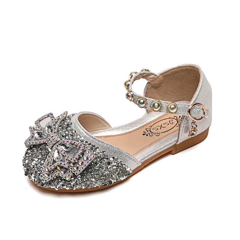 2026 Spring/Summer Rhinestone Bow Princess Shoes for Girls - Soft Sole Crystal Performance Footwear.