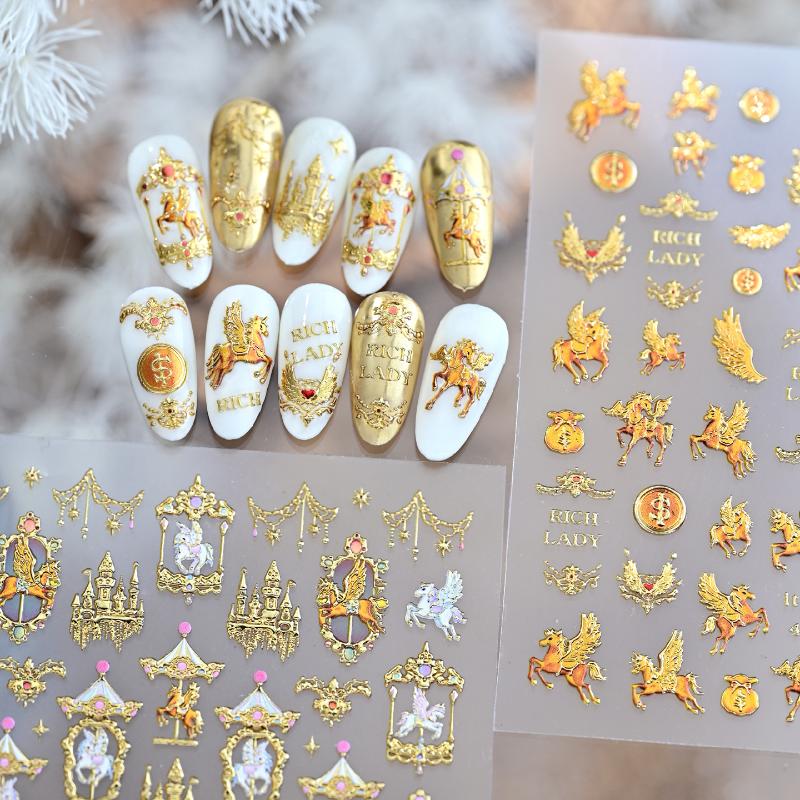 Light Luxury Dreamy Pony Nail Art Stickers Cartoon Year Of The Horse Nail Art Decals New Year Diy Nail Art Decoration