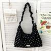 Korean Star Print Crossbody Bag for Women, Black White Large Capacity Hobo Shoulder Purse, Casual Versatile Handbag for School
