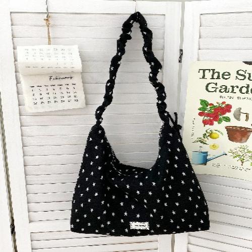 Korean Star Print Crossbody Bag for Women, Black White Large Capacity Hobo Shoulder Purse, Casual Versatile Handbag for School