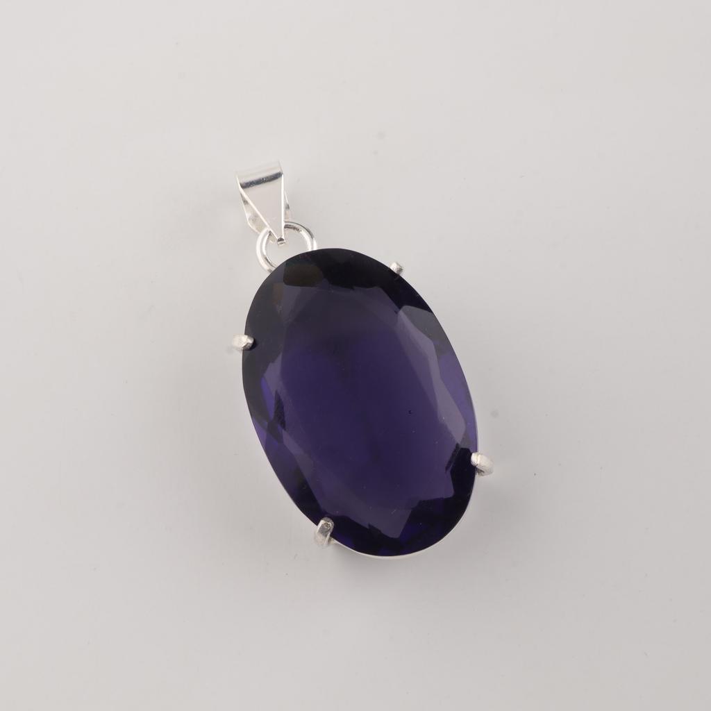 Pendente Fatto a Mano in Argento Sterling 925 con Gemma Iolite per Donna, Gioiello in Argento per Madre/Moglie PP-64-4