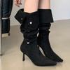 Fashion 2025 New Retro Women's Boots Matte Suede Middle Western Cowboy Boots High Barrel Coarse Heel Knight Boots