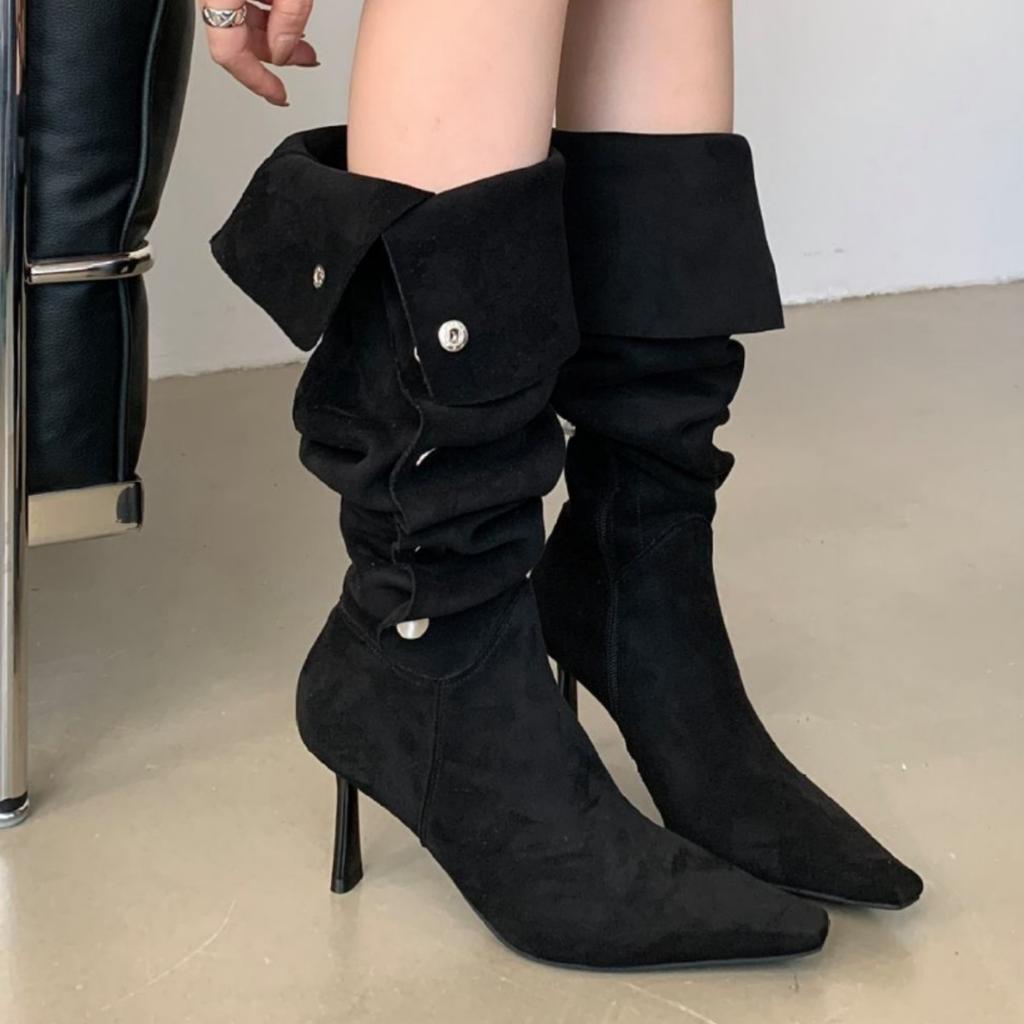 Fashion 2025 New Retro Women's Boots Matte Suede Middle Western Cowboy Boots High Barrel Coarse Heel Knight Boots