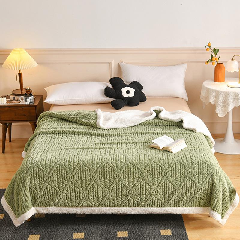Jacquard Taffeta Cotton Fleece Blanket Double Layer Lambswool Cover Blanket Casual Air Conditioning Blanket