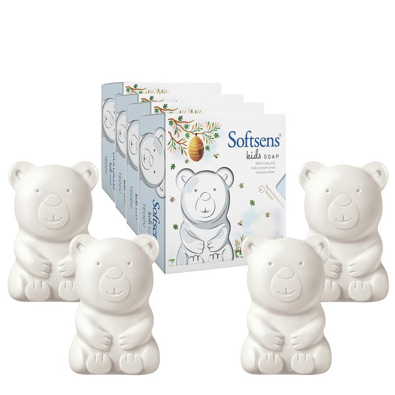 Softsens Kids Soap Teddy 75g Each (Pack Of 4) Gentle Baby Soap With Shea Butter & Milk Cream Shape Bar Soap For Toddlers & Kids 2-10 Years