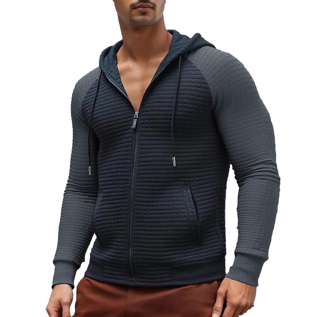 Men's Plaid Zip Up Hoodie Long Sleeve Drawstring Casual Athletic Sweatshirt Jacket