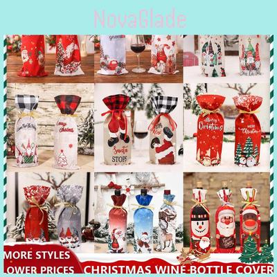 Cartoon Printed Christmas Wine Bottle Cover Festive Table Decorations Props