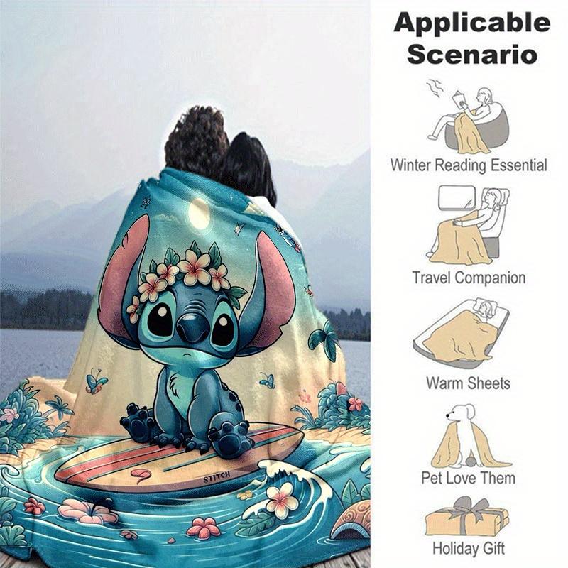 1pc Stitch Printing Blanket - Soft, All-Season Throw for Living Room, Bedroom,Personalized Gift with Adorable Cartoon Design