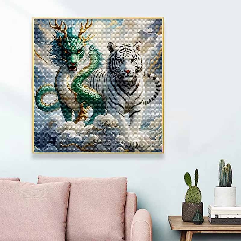 New Arrival 5D DIY Full Circle Diamond Painting "Dragon and Tiger Picture" Embroidery Cross Stitch Home Decor Gift