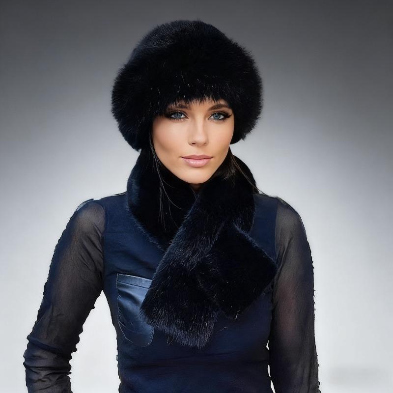 Winter Thickened for Keep Warmth Hat Scarf Two-piece Set Women Windproof Thick Warm Neck Wrap Solid Color Ear Protection Mongolian Hat