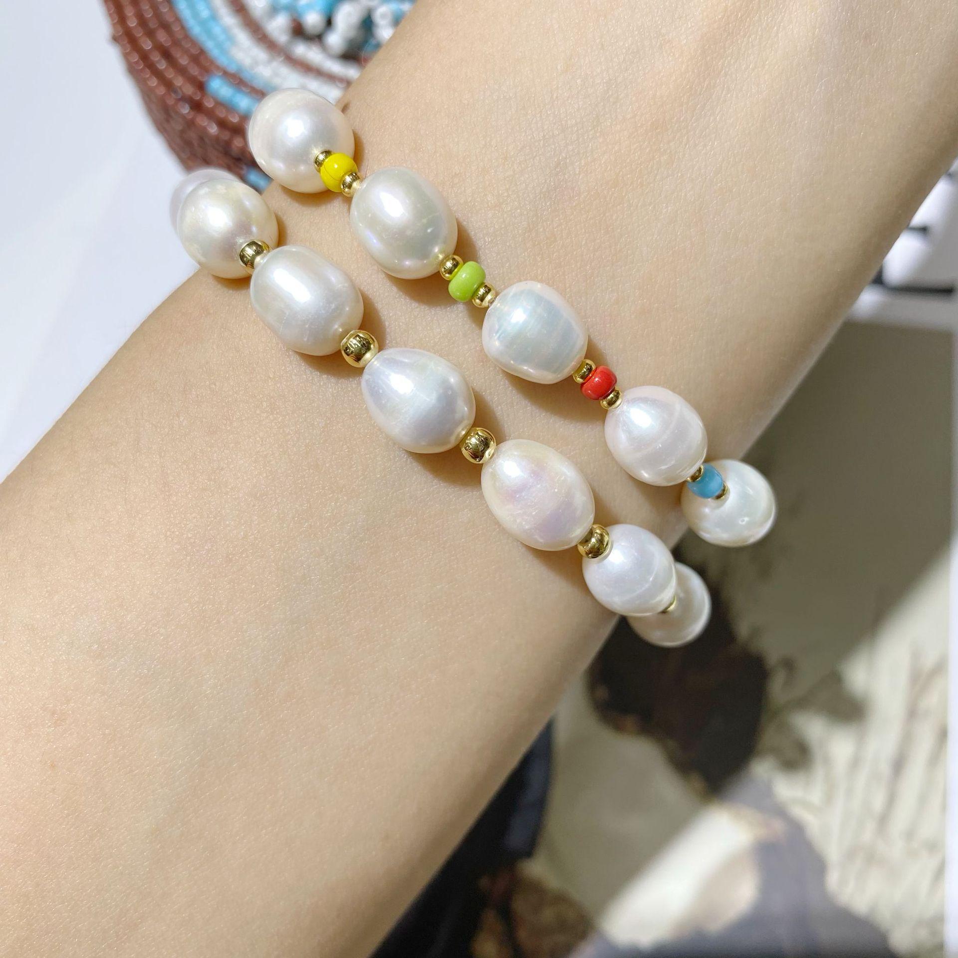 

Bohemian Baroque Freshwater Pearl Gold Bead Bracelet for Women