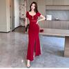 Celebrity evening dress split-ended long dress low-cut sexy dress advanced sense slim and thin