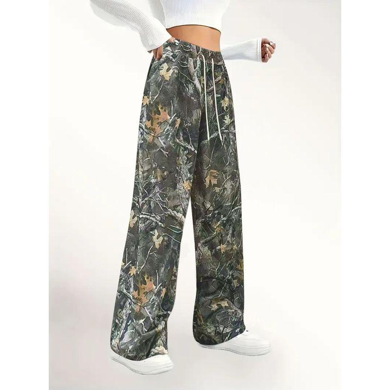 

Style Spring & Fall Women s Elastic Waist Drawstring Straight-Leg Pants Loose Slim Looking All-Matching Casual Pants Dance Camouflage Long Pants Camouflage green color will have just bad mind XL